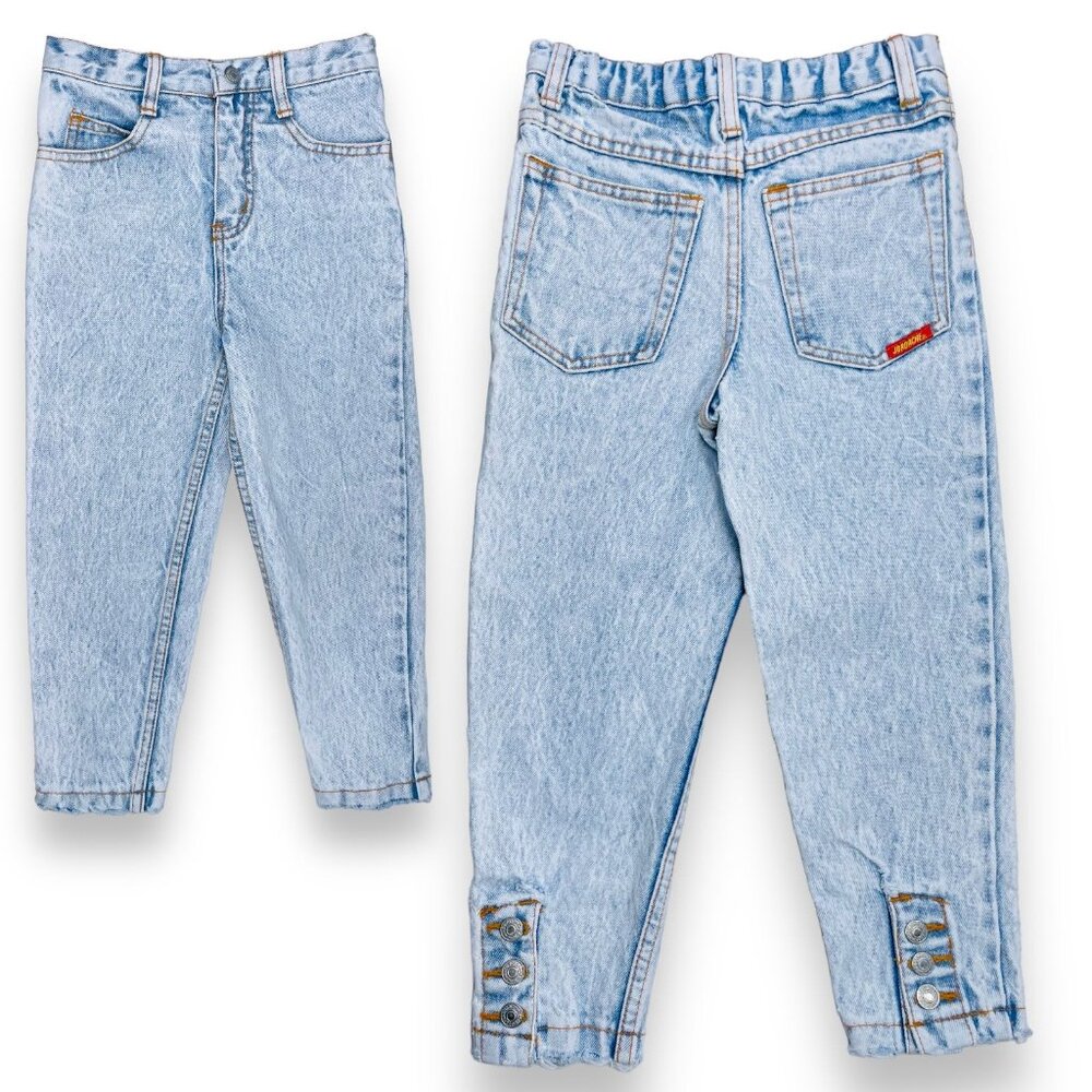 Vintage Jordache 1980s 80s Girls Acid Wash Ankle Button Jeans 4 - 5 / 4-5